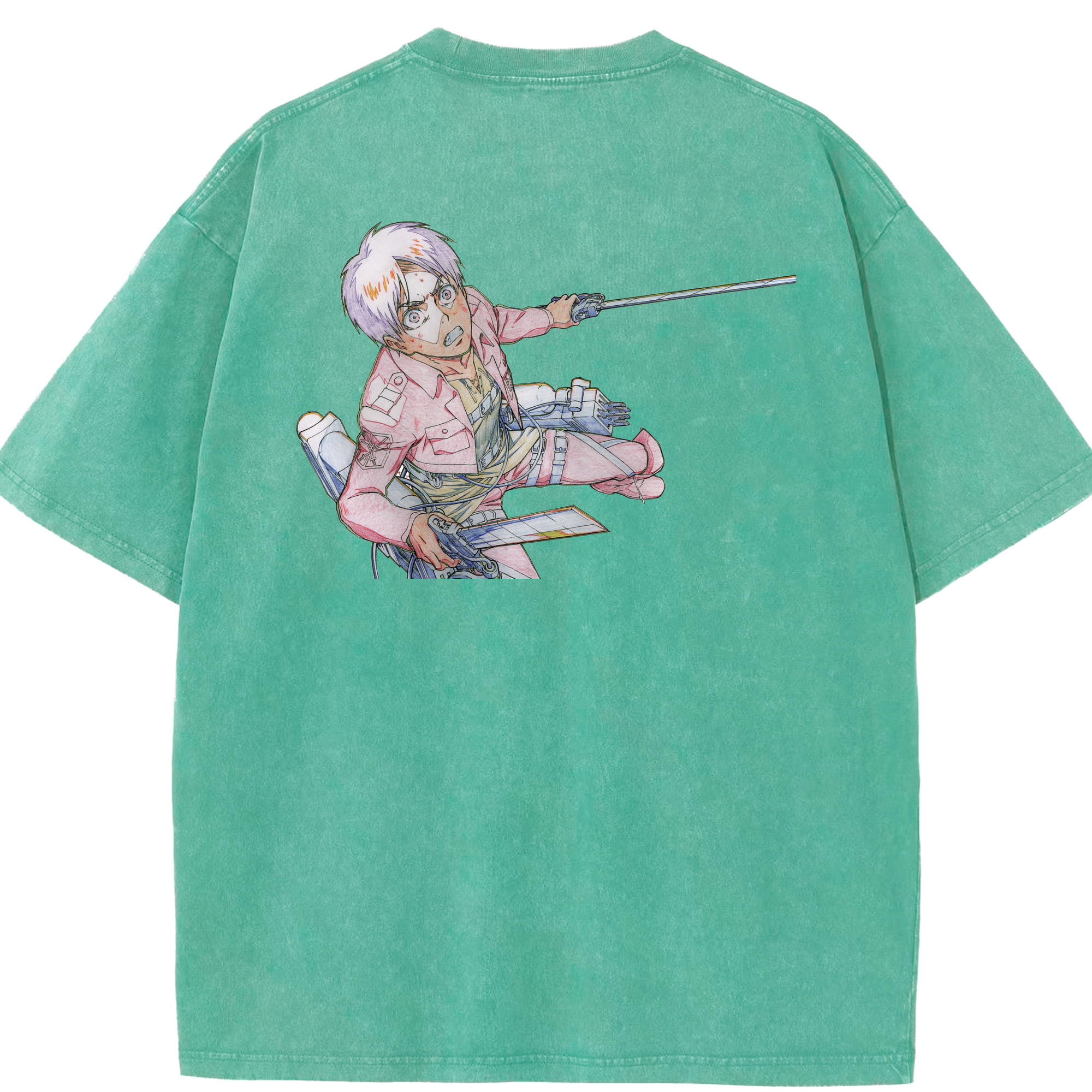 （画像用） 進撃の巨人 エレン･イェーガー Attack on Titan Eren Jäger 綿100% ヴィンテージ風 半袖Tシャツ（背面プリント）